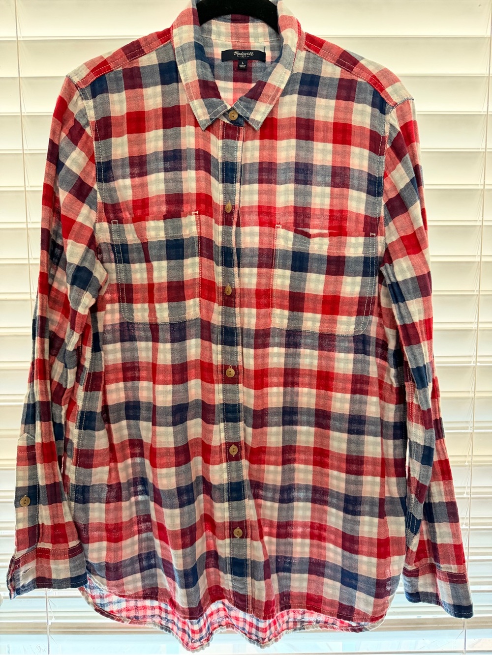 Madewell Red, Blue & White Plaid Button-Down Shirt